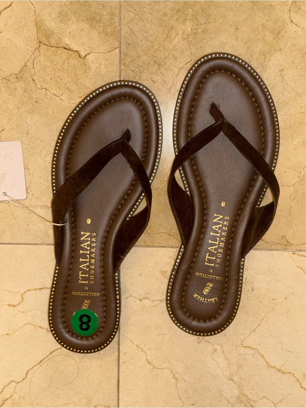 Italian Shoemakers Brown Leather Suede Thong Sandals